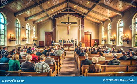 Congregation worshiping in a church building