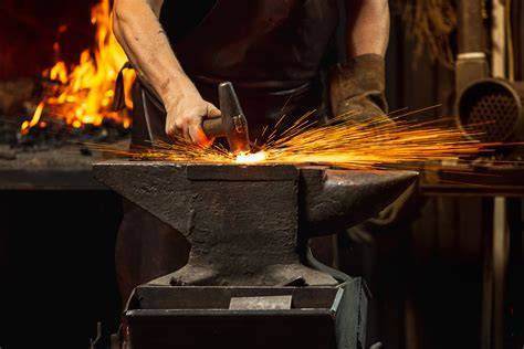 Blacksmith forging weapon in fire