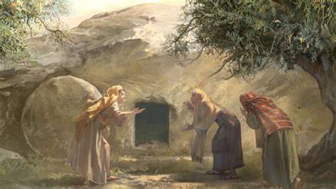 Women discovering the empty tomb biblical scene