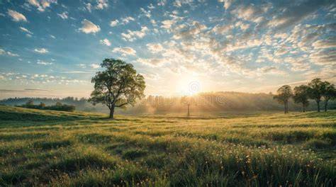 Sunrise over peaceful landscape