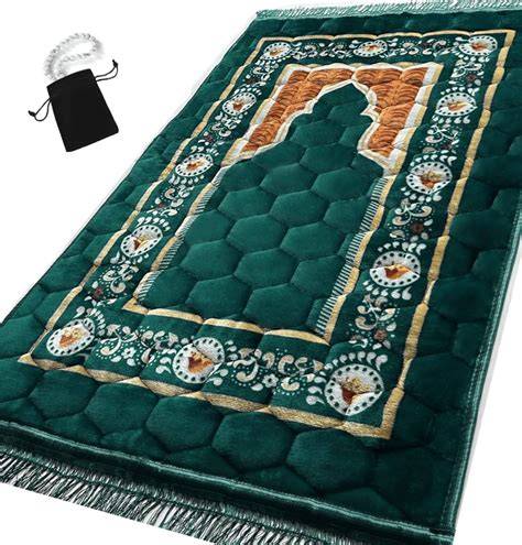 Soft velvet prayer rug in Islamic prayer space