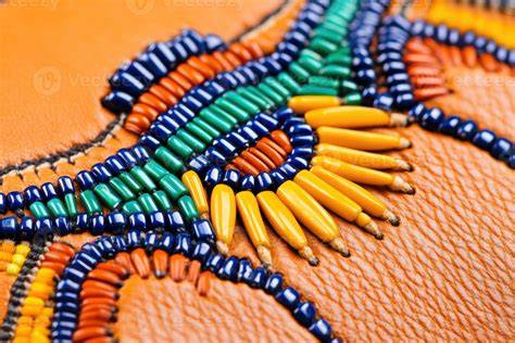 Close-up of intricate handbag beadwork