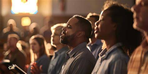 Worshippers singing in church