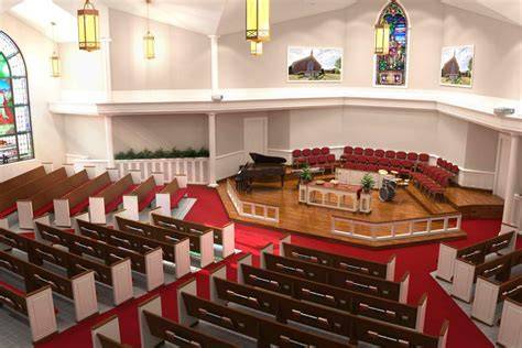 Traditional church sanctuary with organ piano choir