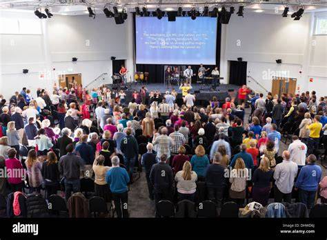 Contemporary church worship praise band congregation